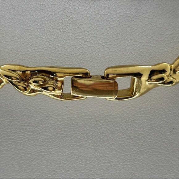 Vintage TRIFARI Gold Tone Black Enamel Modernist Leaf Link Collar Necklace 1980s - Picture 9 of 14